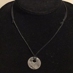 Clear quartz geo jewelry necklace 16" leather